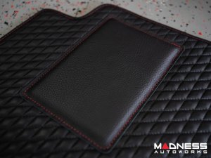 Alfa Romeo Giulia Floor Mats - Italian Leather - Front + Rear Set - Black w/ Red Stitching